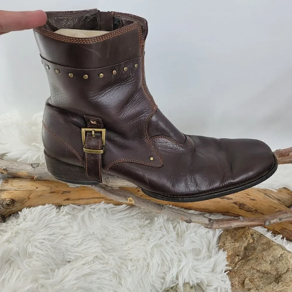 Gordon rush studded brown leather ankle boots. (K)
